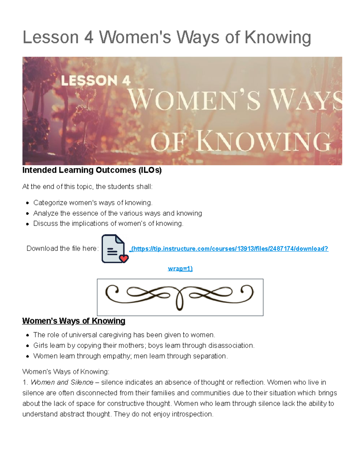 Lesson 4: Women's Ways of Knowing - GEE 001B Gender & Society - Studocu