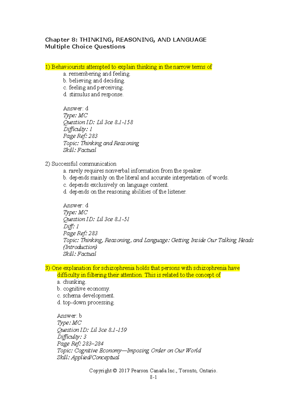 Chapter 08 - Multiple Choice Banks - Chapter 8: THINKING, REASONING ...