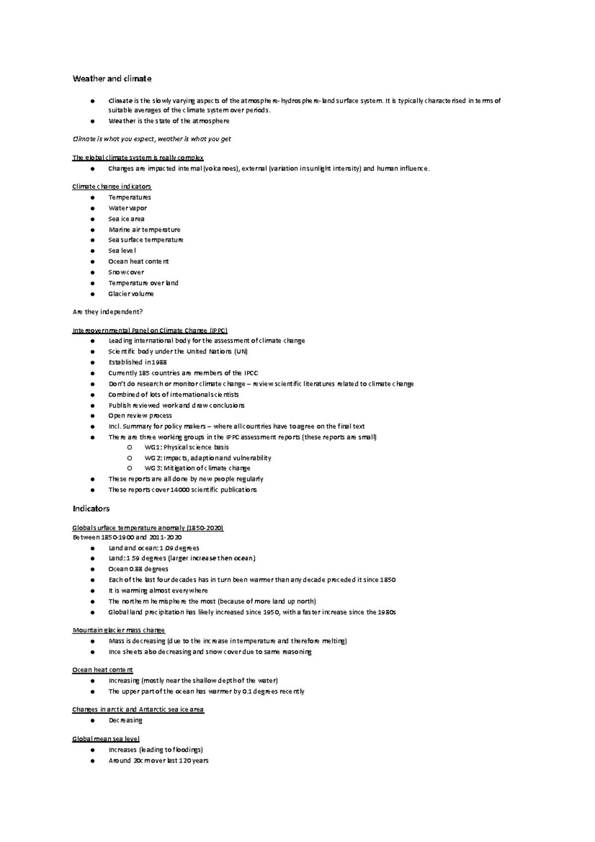 Climate Change Notes - eeeeeee - Weather and climate • Climate is the ...