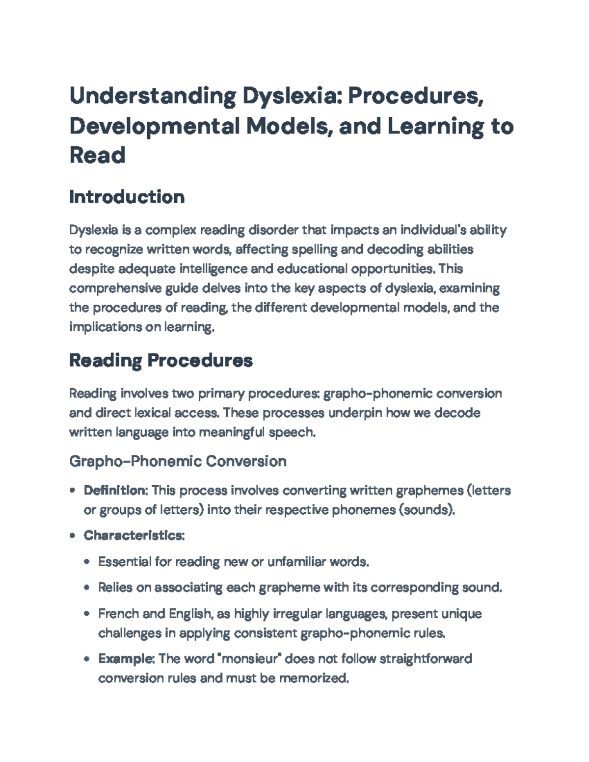 Understanding Dyslexia: Reading Procedures and Developmental Models ...