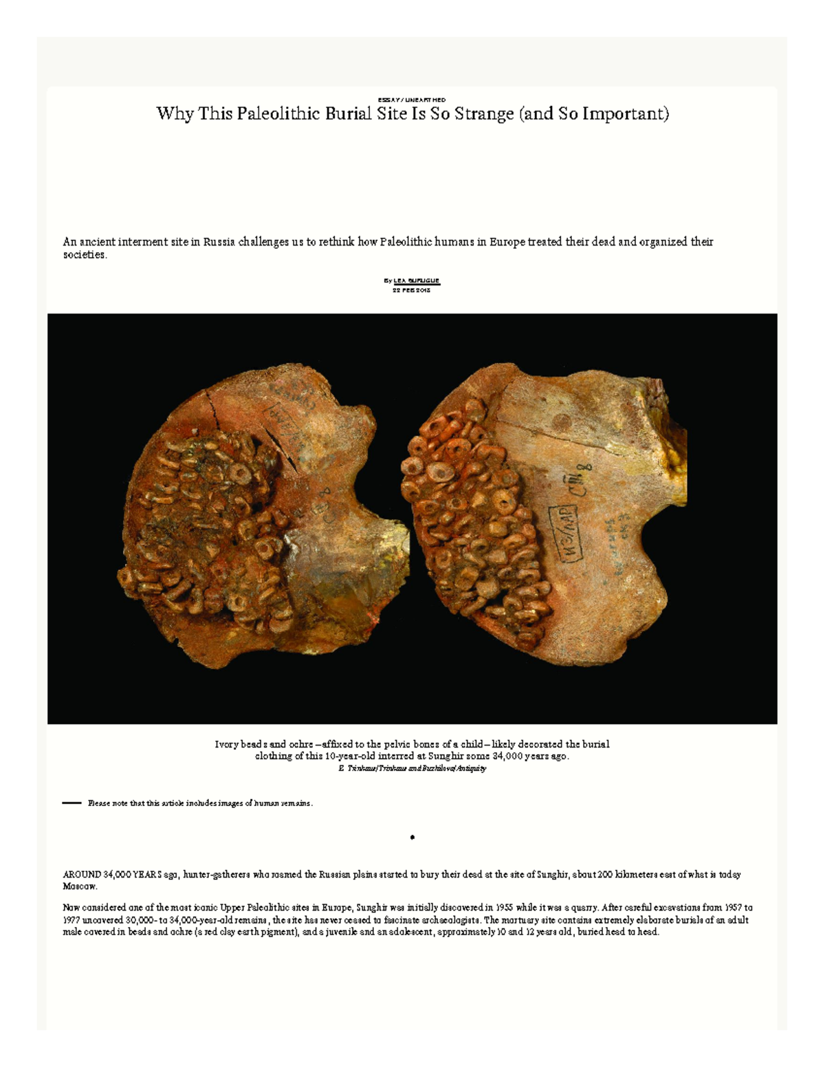 Paleolithic Burial Practices at Sunghir: Insights into Ancient ...