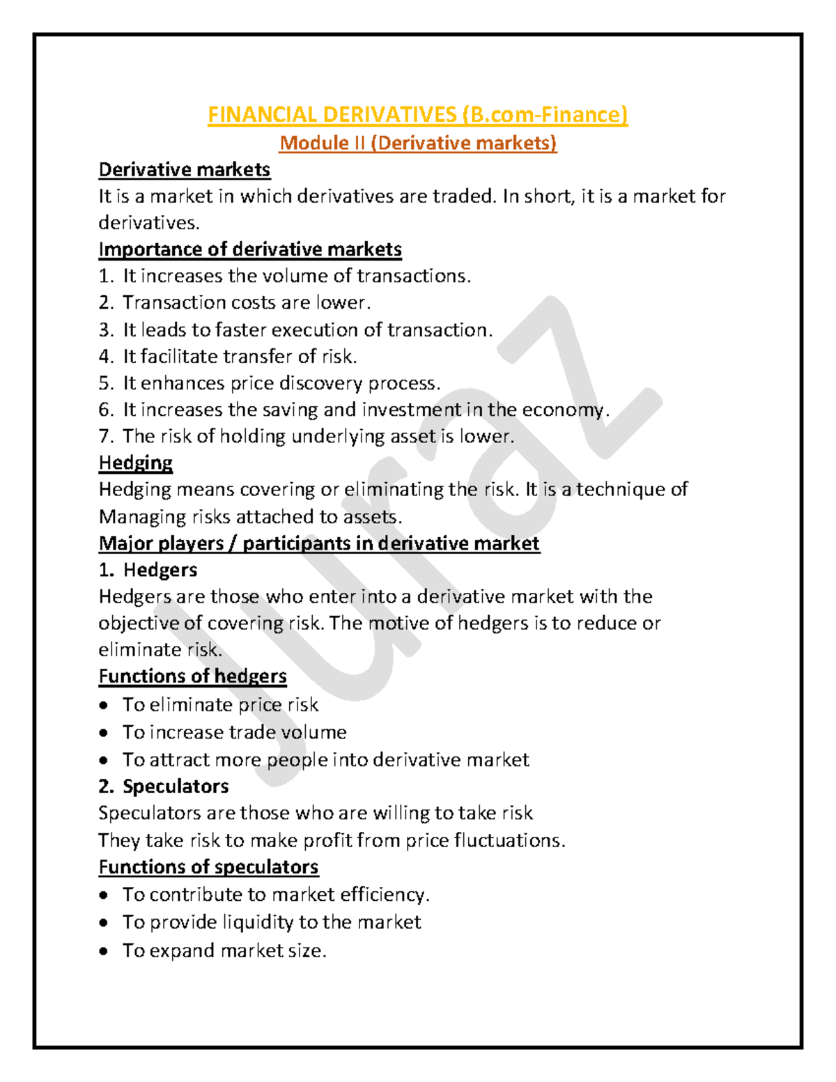 Financial Derivatives - B-Finance Module II - Key Notes and Insights ...