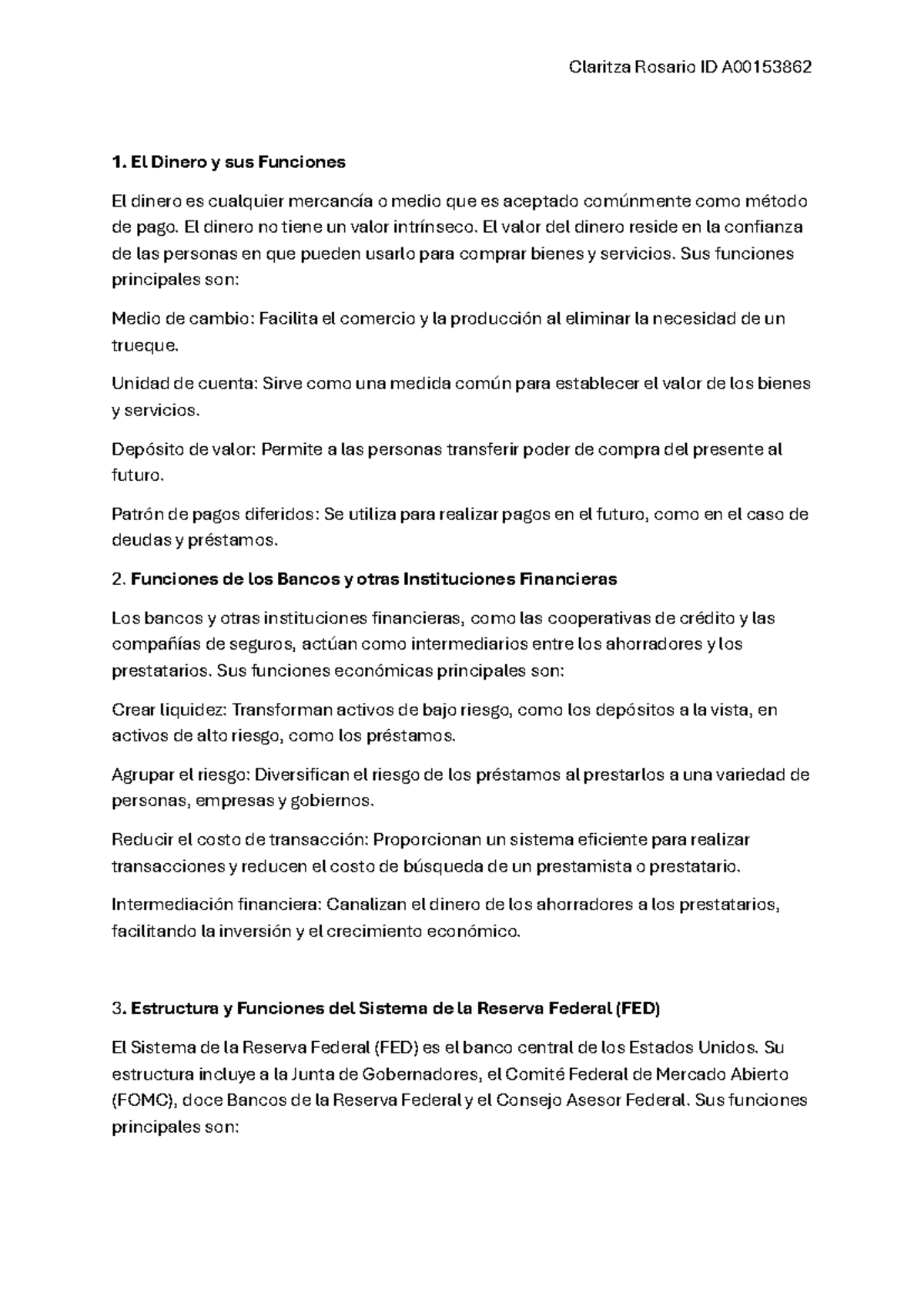 ID A00153862 - Funciones del Dinero y del Sistema Financiero - Studocu