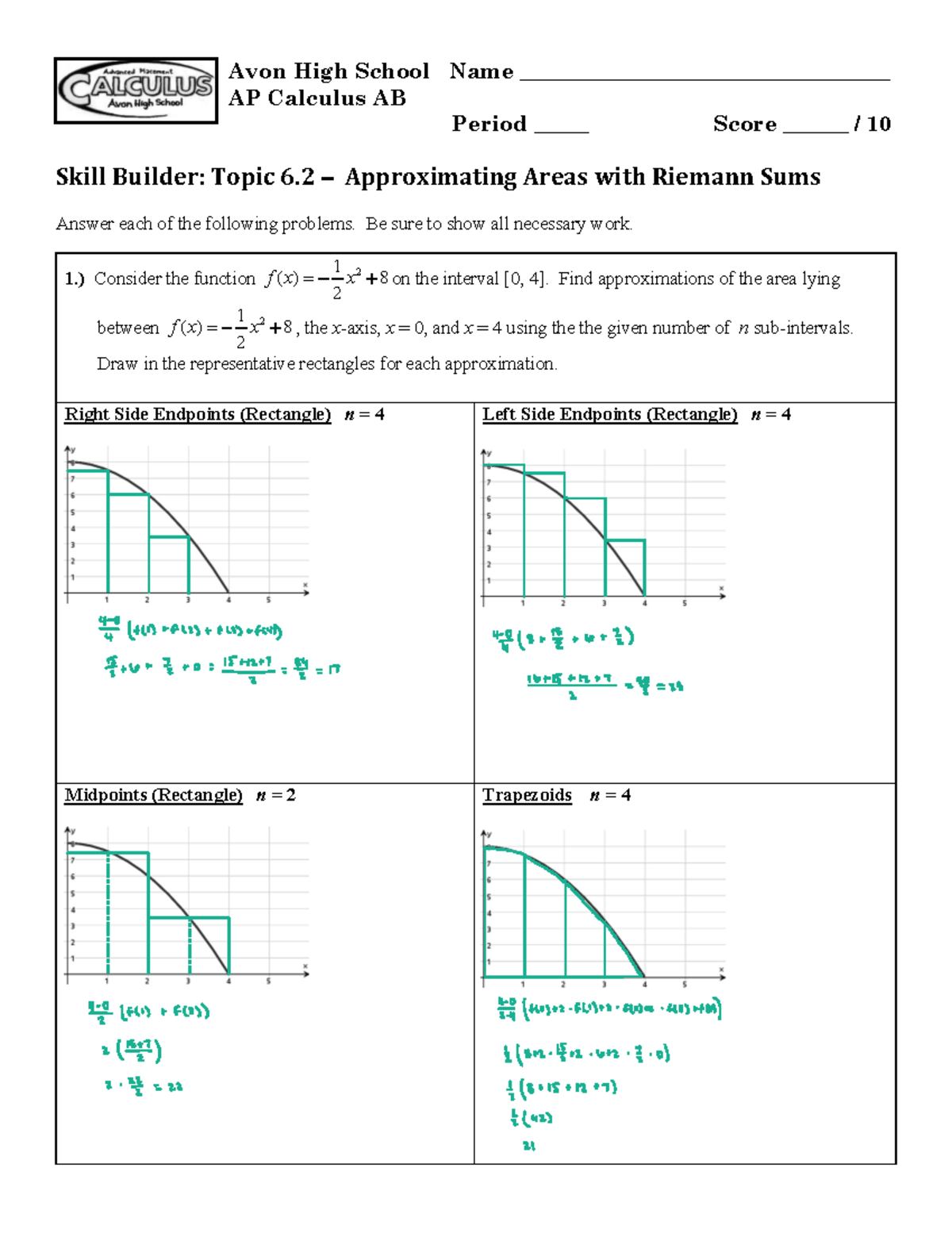 AP Calculus AB: Skill Builder Worksheet 6.2 Answers and Solutions - Studocu