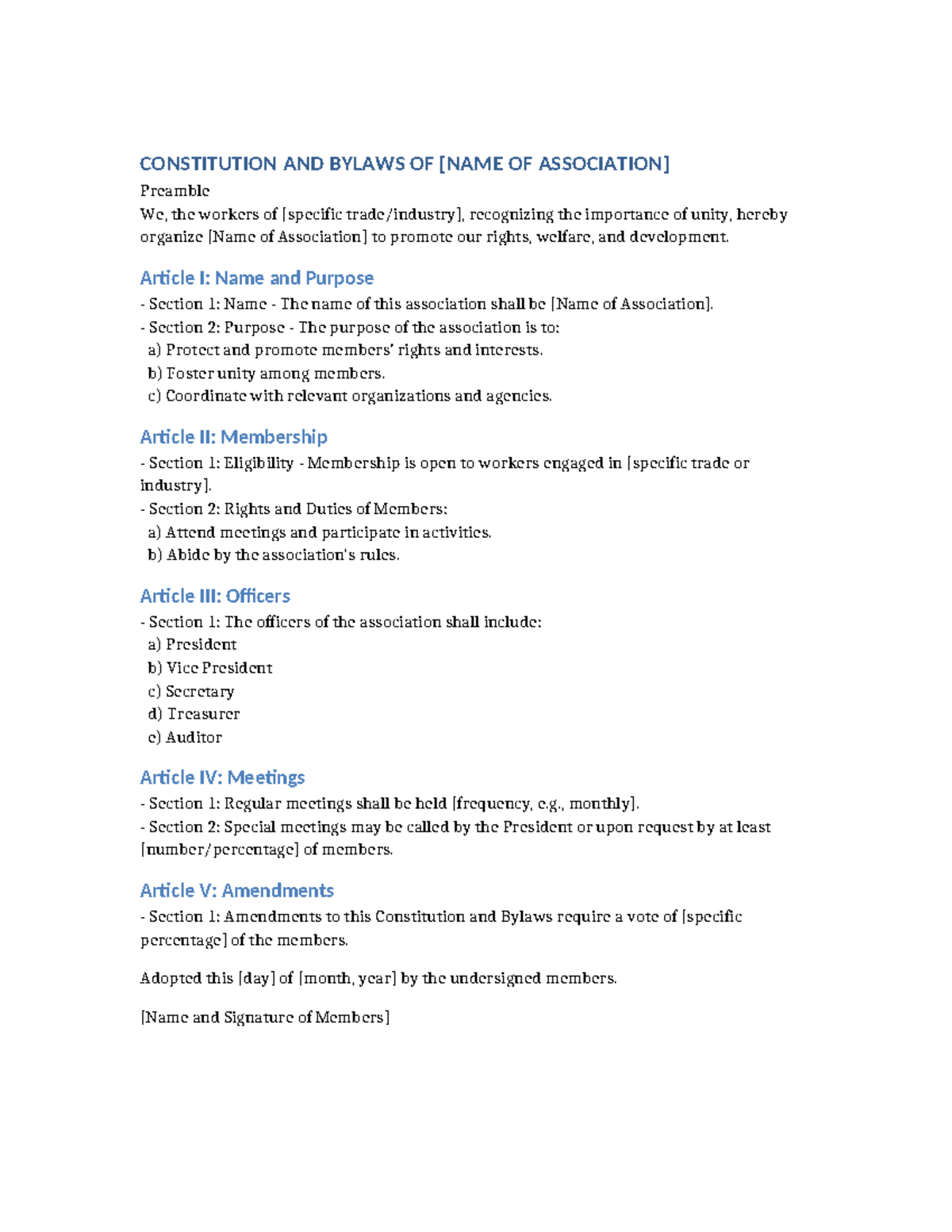 DOLE Workers Association Constitution and Minutes of Meeting - Studocu