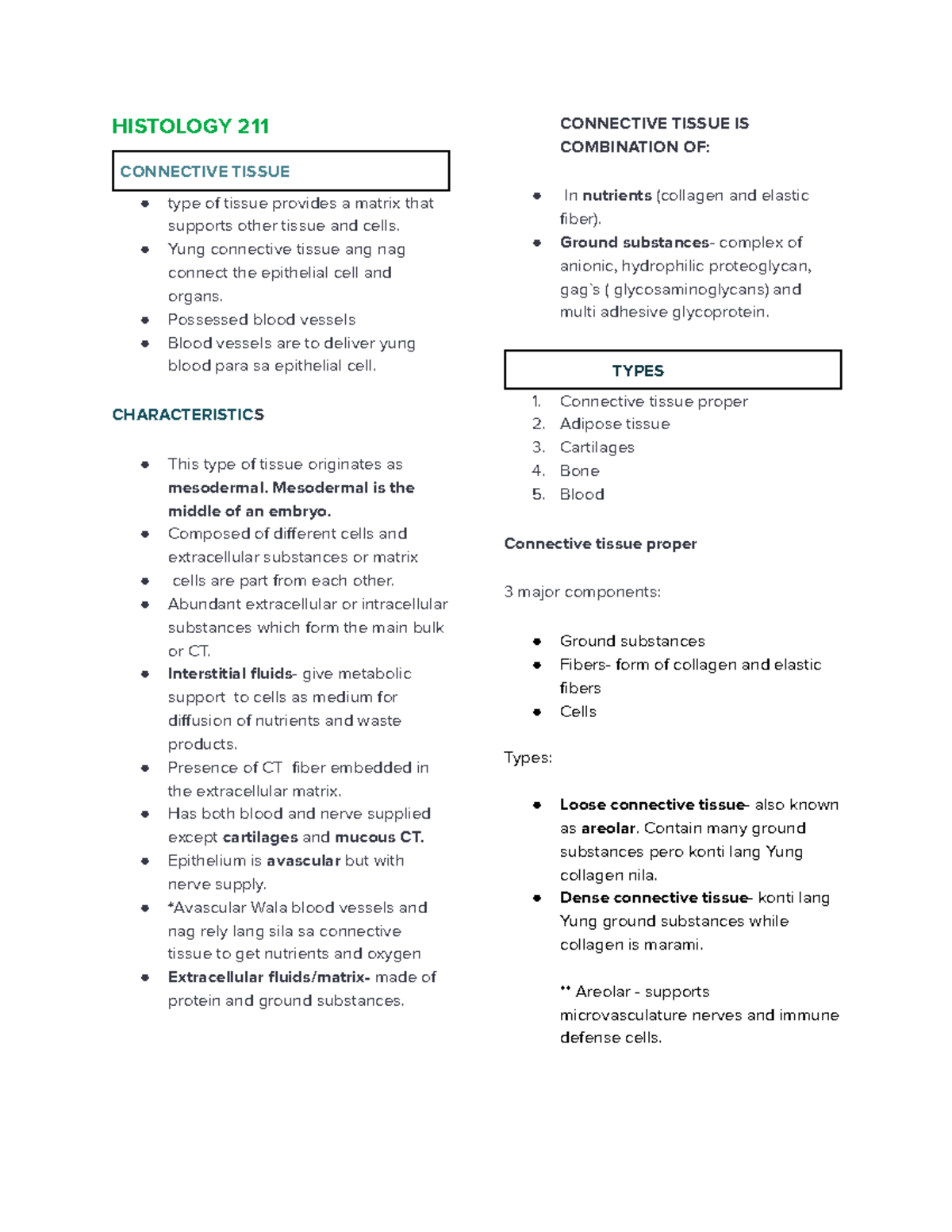 HHIS221 Final Exam Notes: Connective Tissue Overview and Types - Studocu