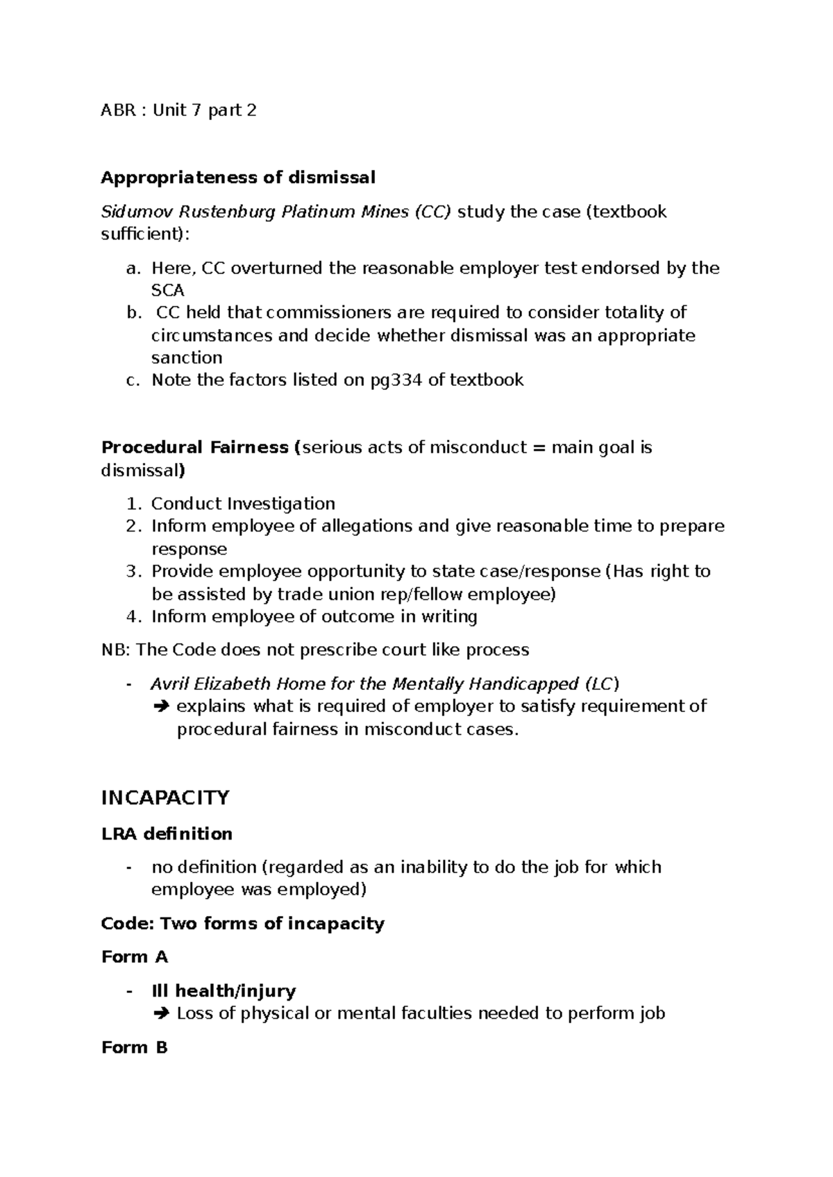 ABR: Unit 7 Part 2 - Dismissal Appropriateness & Procedural Fairness ...