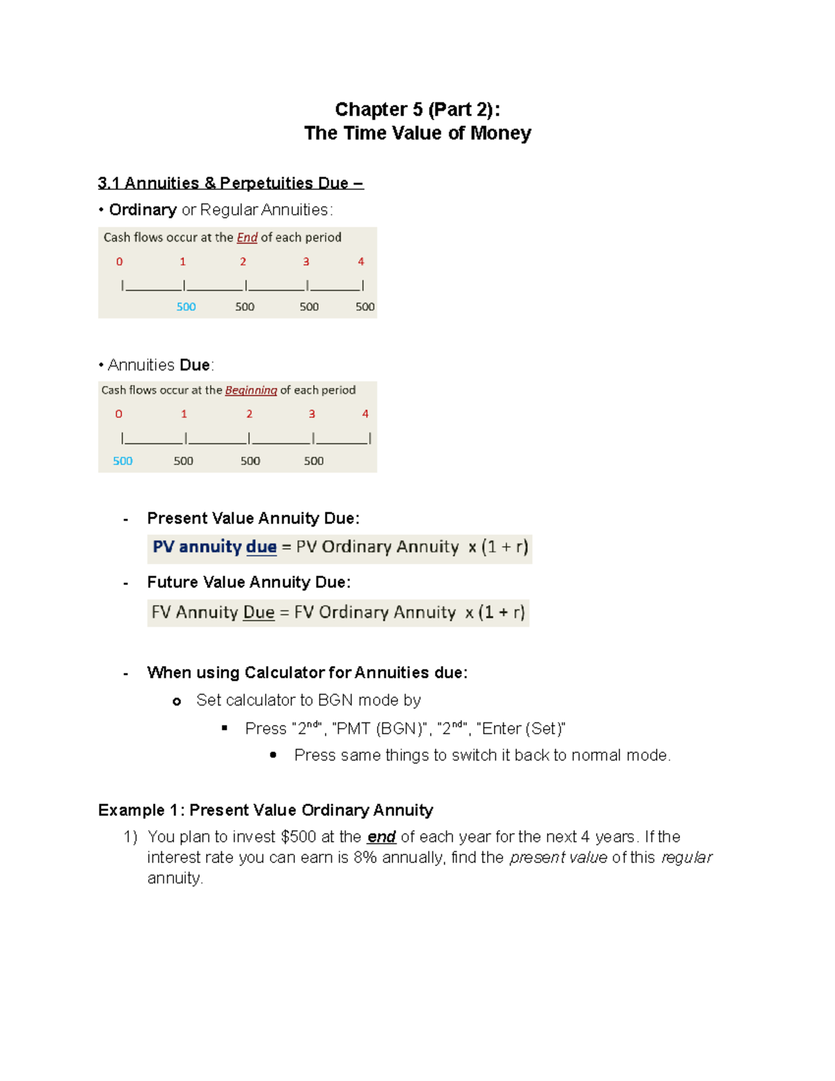 Chapter 5 (Part 2) Notes: Time Value of Money Concepts and Examples ...