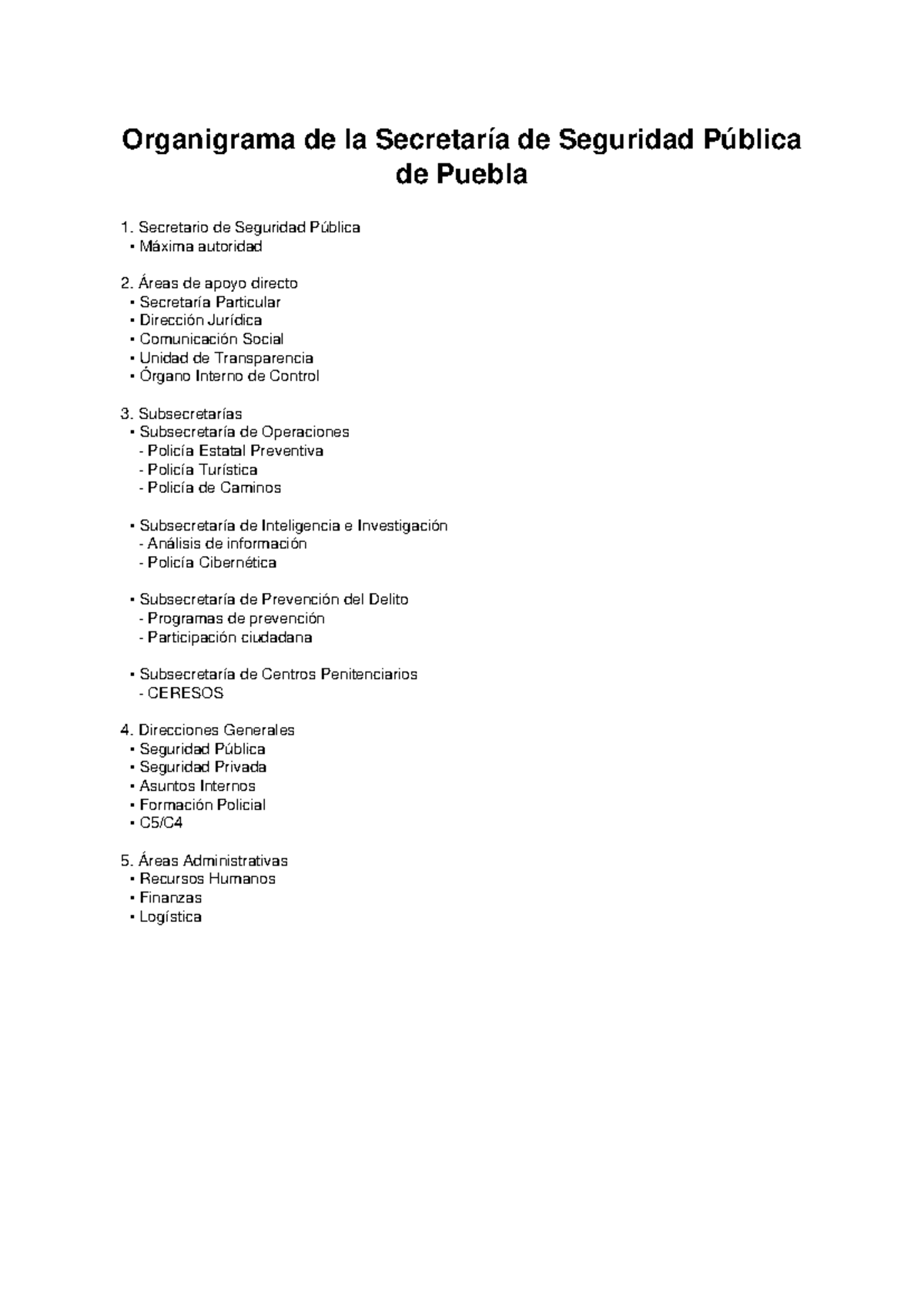 Organigrama ssp puebla - Organigrama de la Secretaría de Seguridad ...