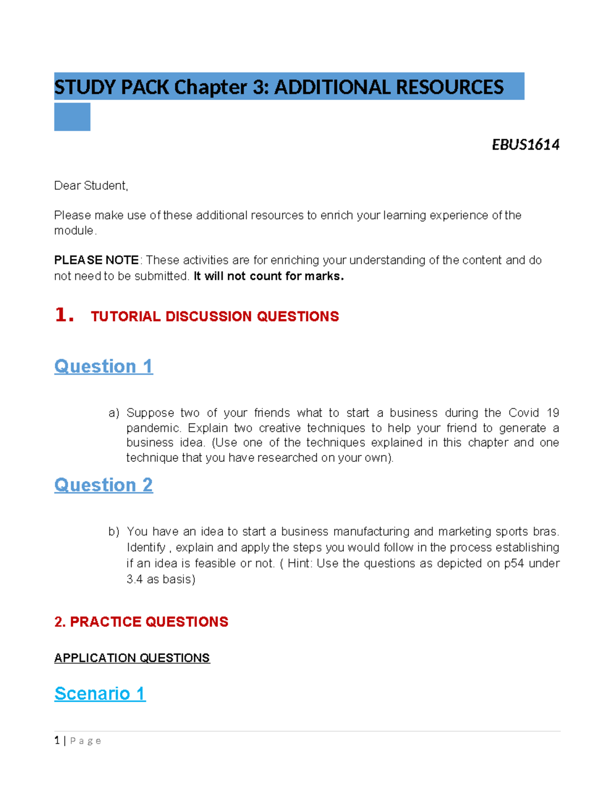 Additional resources I chapter 3 Study pack 3 - STUDY PACK Chapter 3 ...