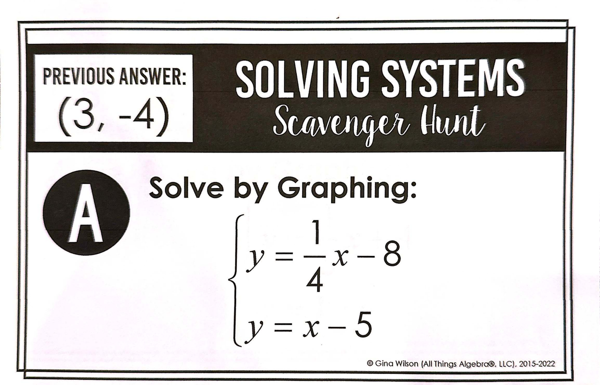 Scavenger Hunt: Solving Systems of Equations (Graphing) - Studocu