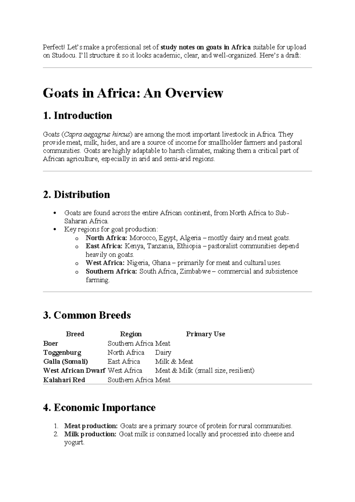 Goats in Africa: An Academic Overview - Study Notes for AG101 - Studocu