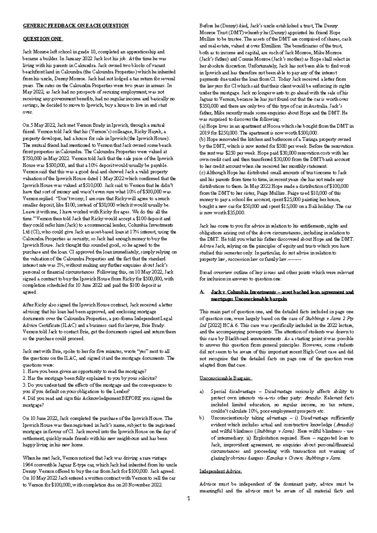 LLB205 2022 Final Exam Feedback on Trusts and Equity Issues - Studocu