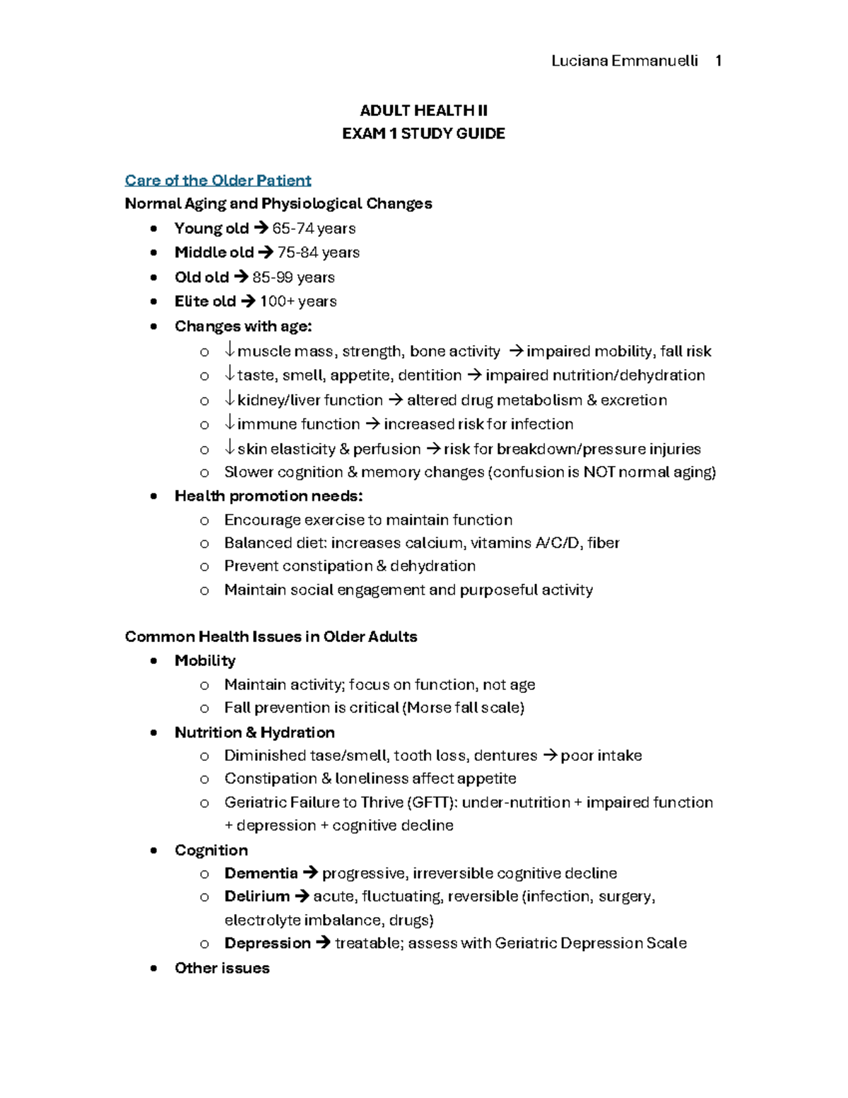 Adult Health II Exam 1 Study Guide: Care of the Older Patient - Studocu