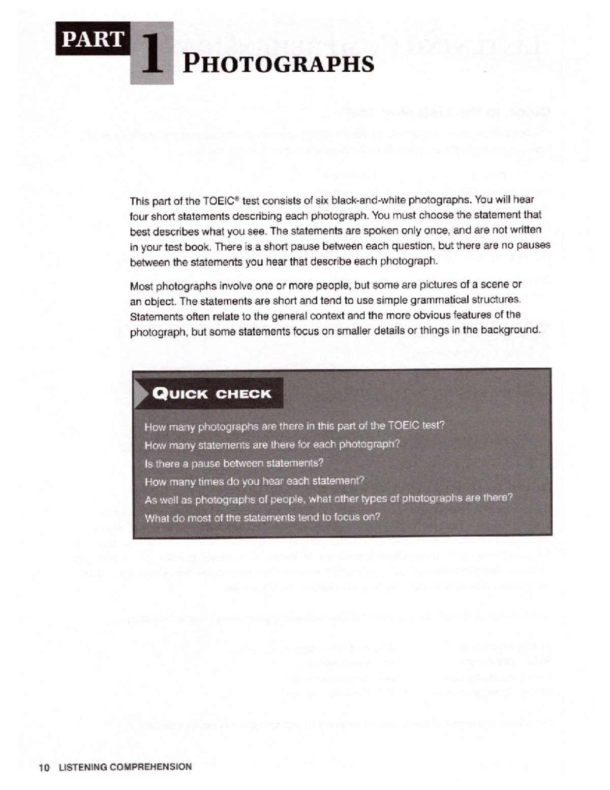 TOEIC Listening Comprehension: Part 1 - Photographs Guide - Studocu