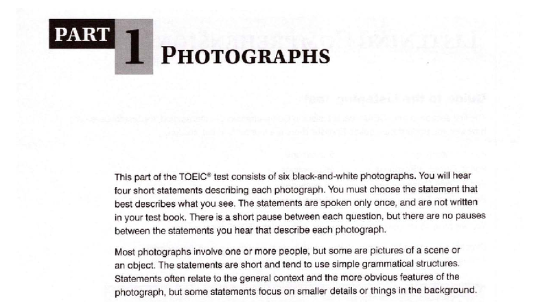 TOEIC Listening Comprehension: Part 1 - Photographs Guide - Studocu