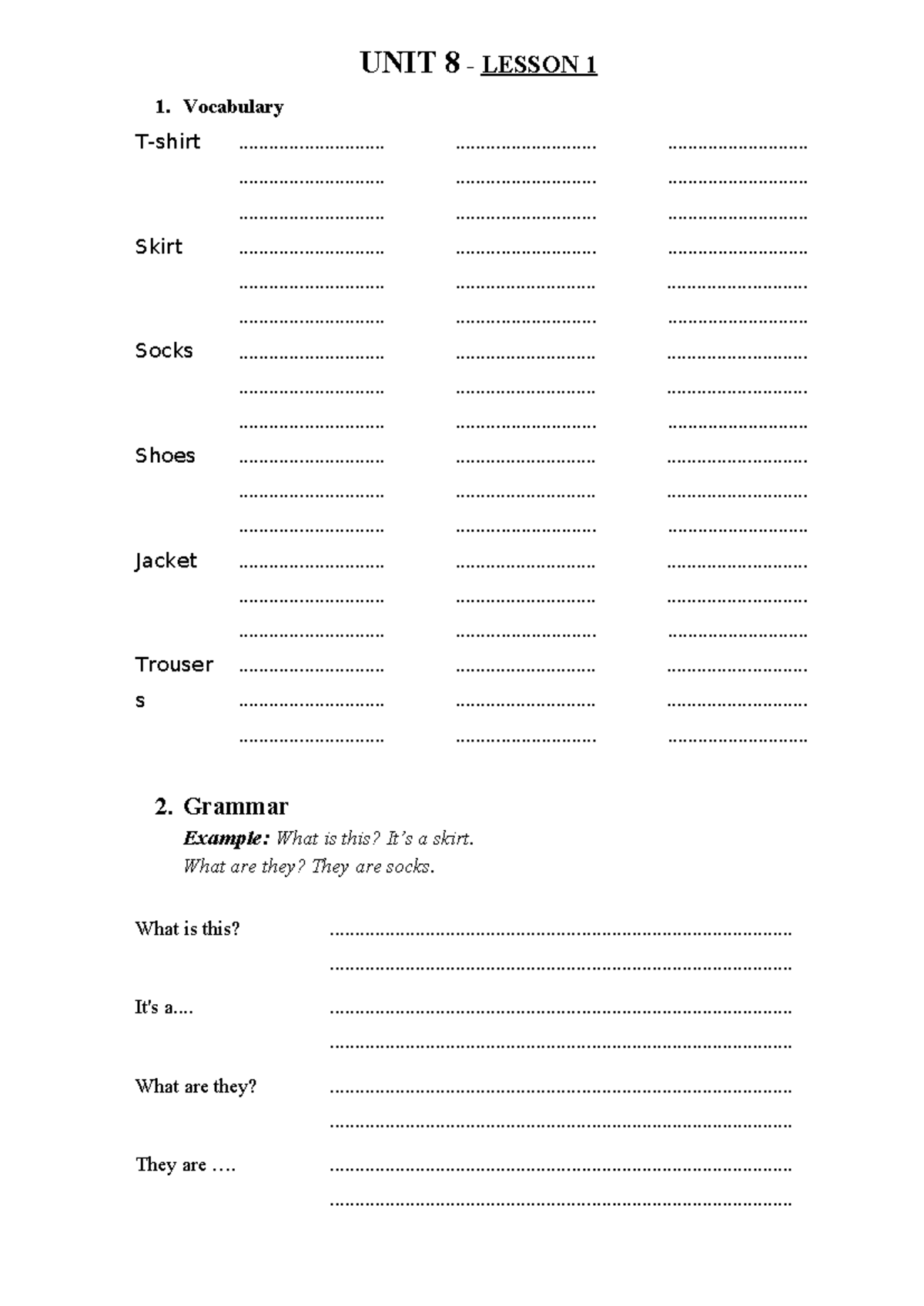 UNIT 8 LESSON 1 Vocabulary & Grammar Exercises - Studocu