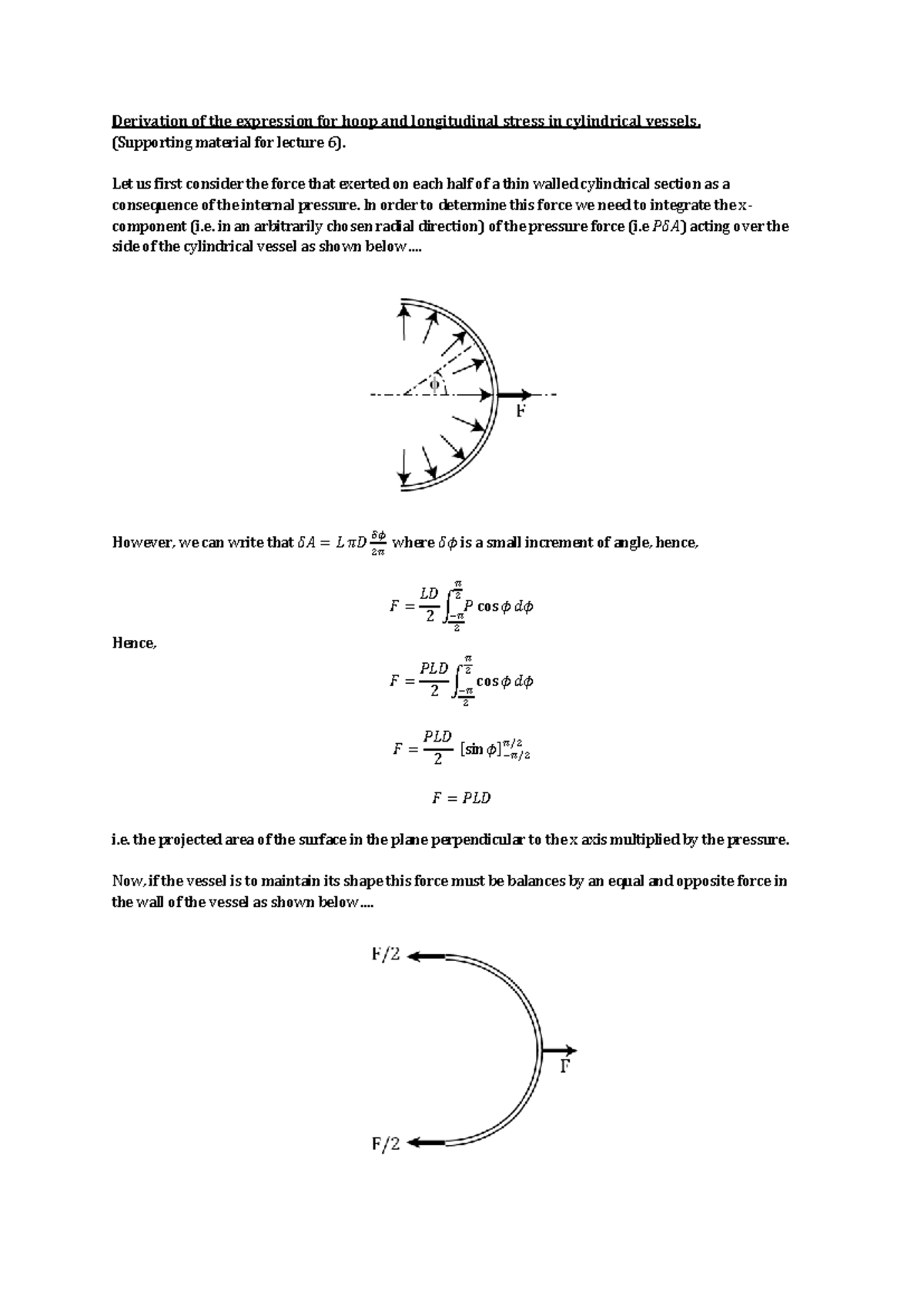 Derivation of Hoop & Longitudinal Stresses in Cylindrical Vessels ...
