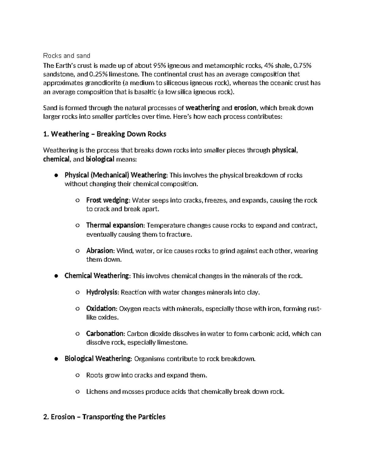 Rocks and Sand: Lecture Notes on Weathering and Erosion Processes - Studocu