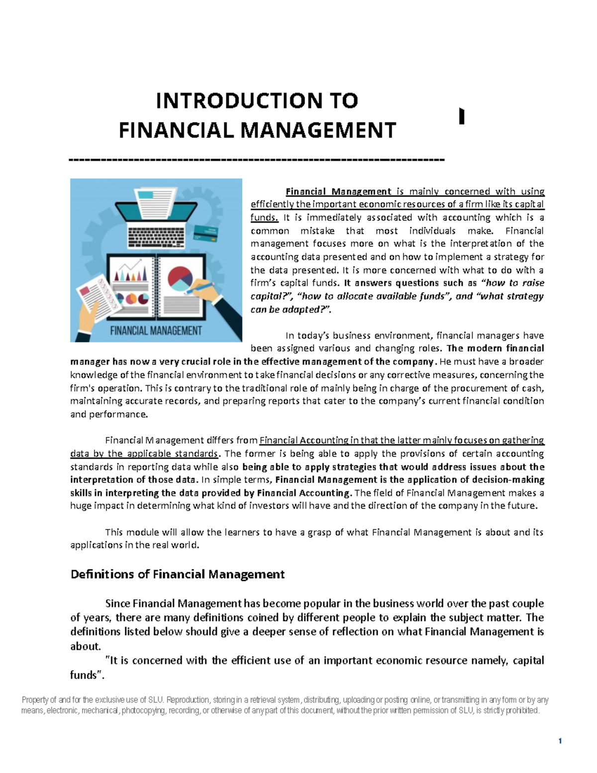 FIN MAN Module 1 - Overview of Financial Management Concepts - Studocu