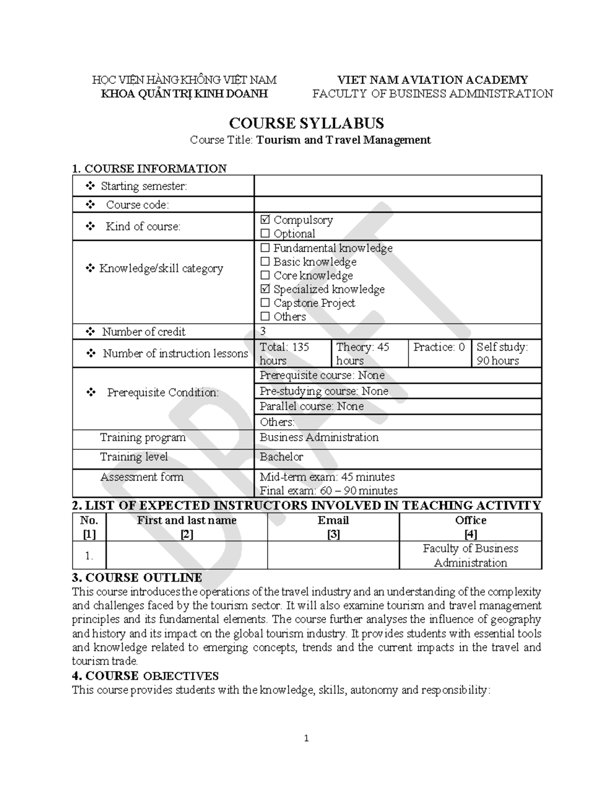 Syllabus for Course TTM101: Tourism and Travel Management - Studocu