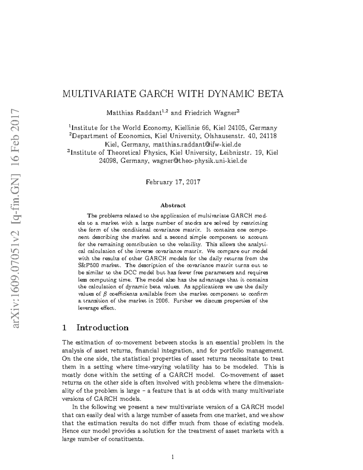 Multivariate GARCH Model with Dynamic Beta Analysis (GARCH 2017) - Studocu