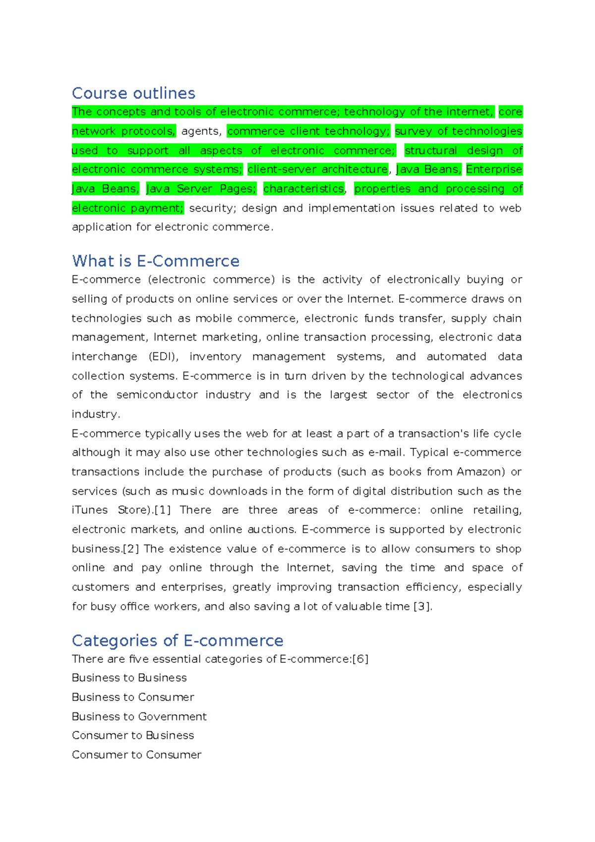 Csc 308: Comprehensive E-Commerce Study Notes and Concepts - Studocu