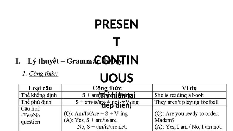Present Continuous Grammar Theory - 3232 Notes - Studocu