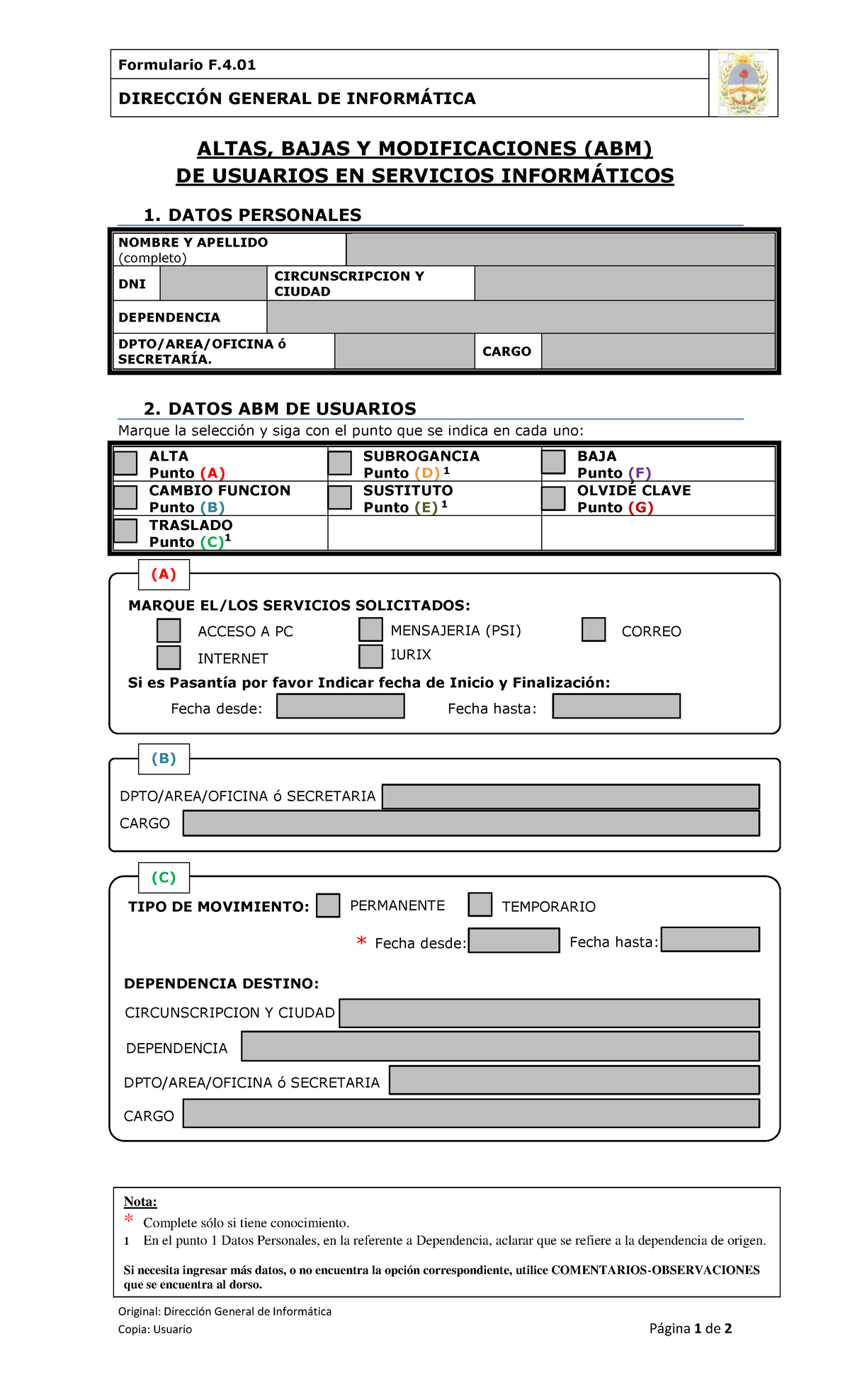 Formulario ABM de Servicios Informáticos - Dirección General de ...