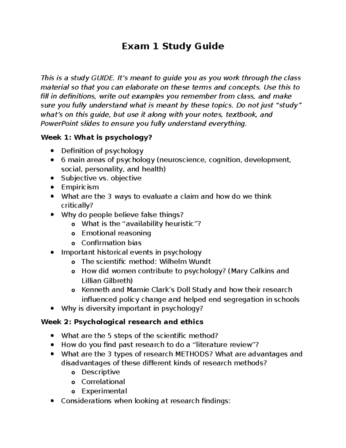 Psychology 101 Final Exam Study Guide: Key Concepts & Methods - Studocu