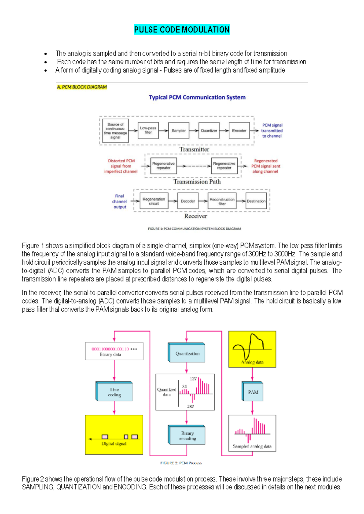 Pulse CODE Modulation Overview: Sampling, Quantization, Encoding - Studocu