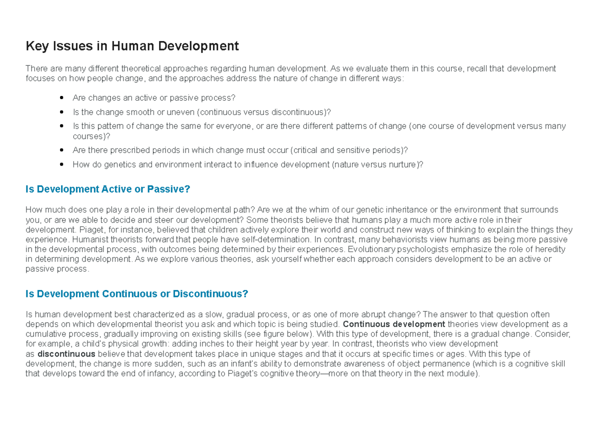 Key Theoretical Issues in Human Development (HD 101) - Studocu