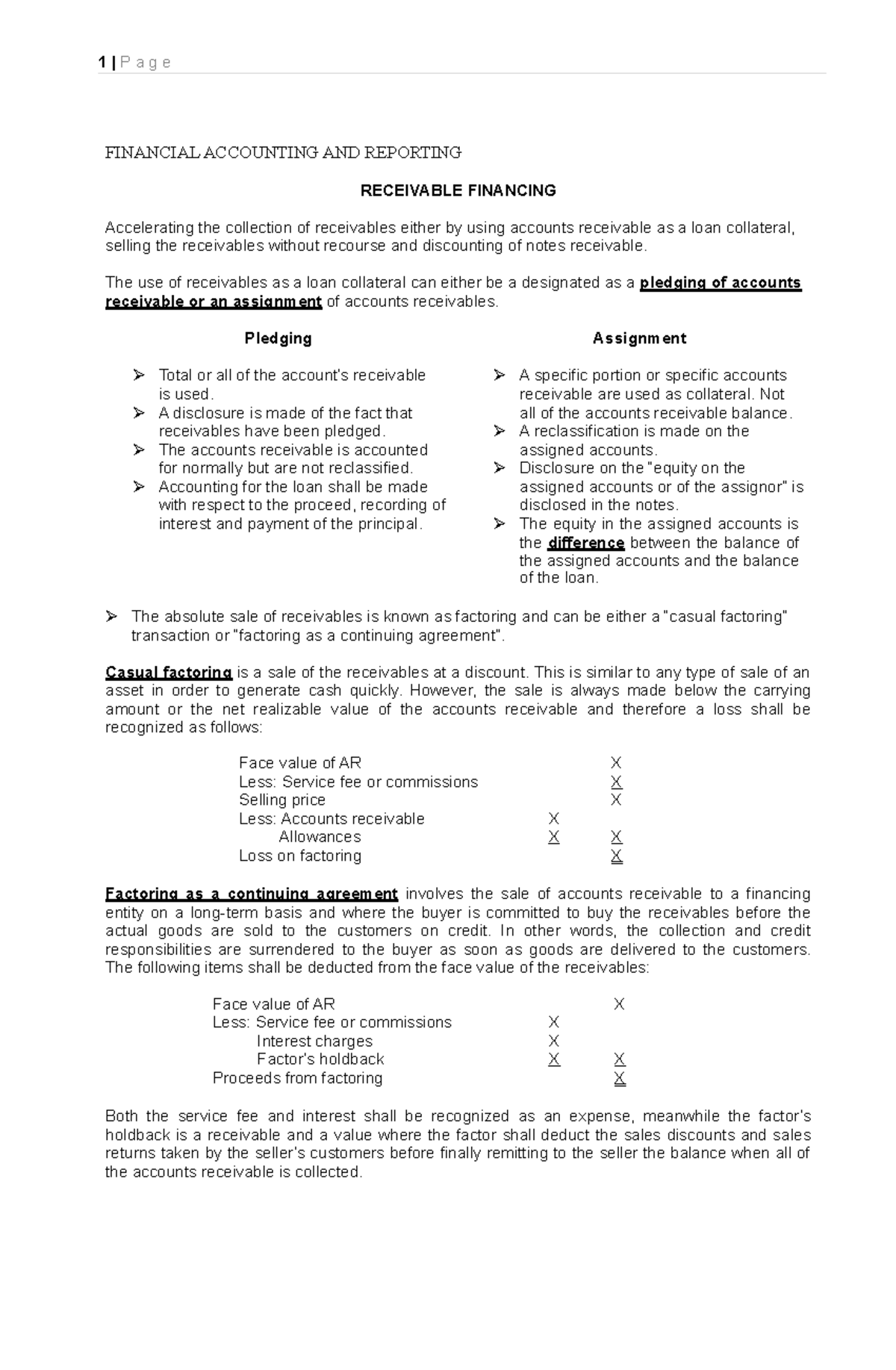 Receivable Financing Overview - FIN ACC 101 Lecture Notes - Studocu