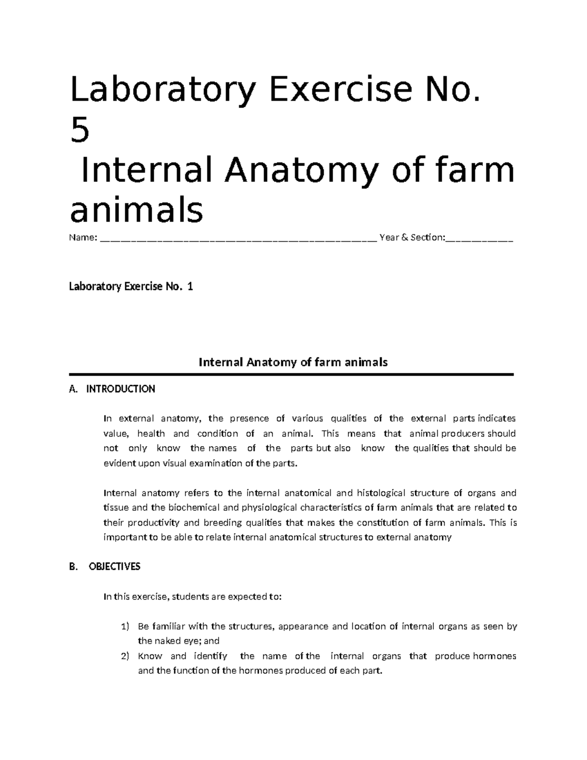 Laboratory Exercise 5: Internal Anatomy of Farm Animals (AN 1903) - Studocu