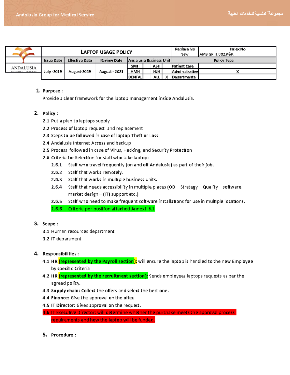 AMS.GR.IT.002.P&P: Comprehensive Laptop Usage Policy Guide - Studocu