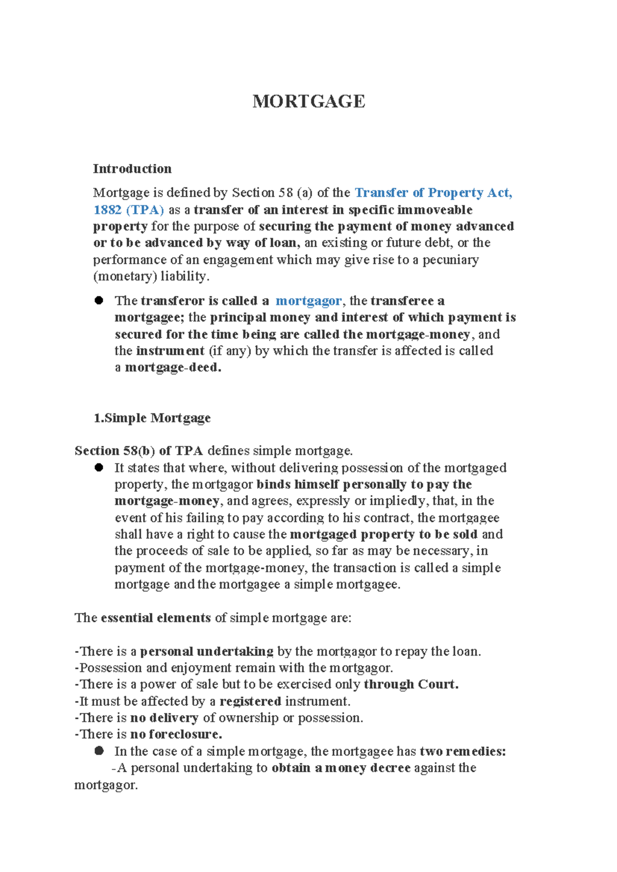 Mortgage - Note - MORTGAGE Introduction Mortgage is defined by Section ...