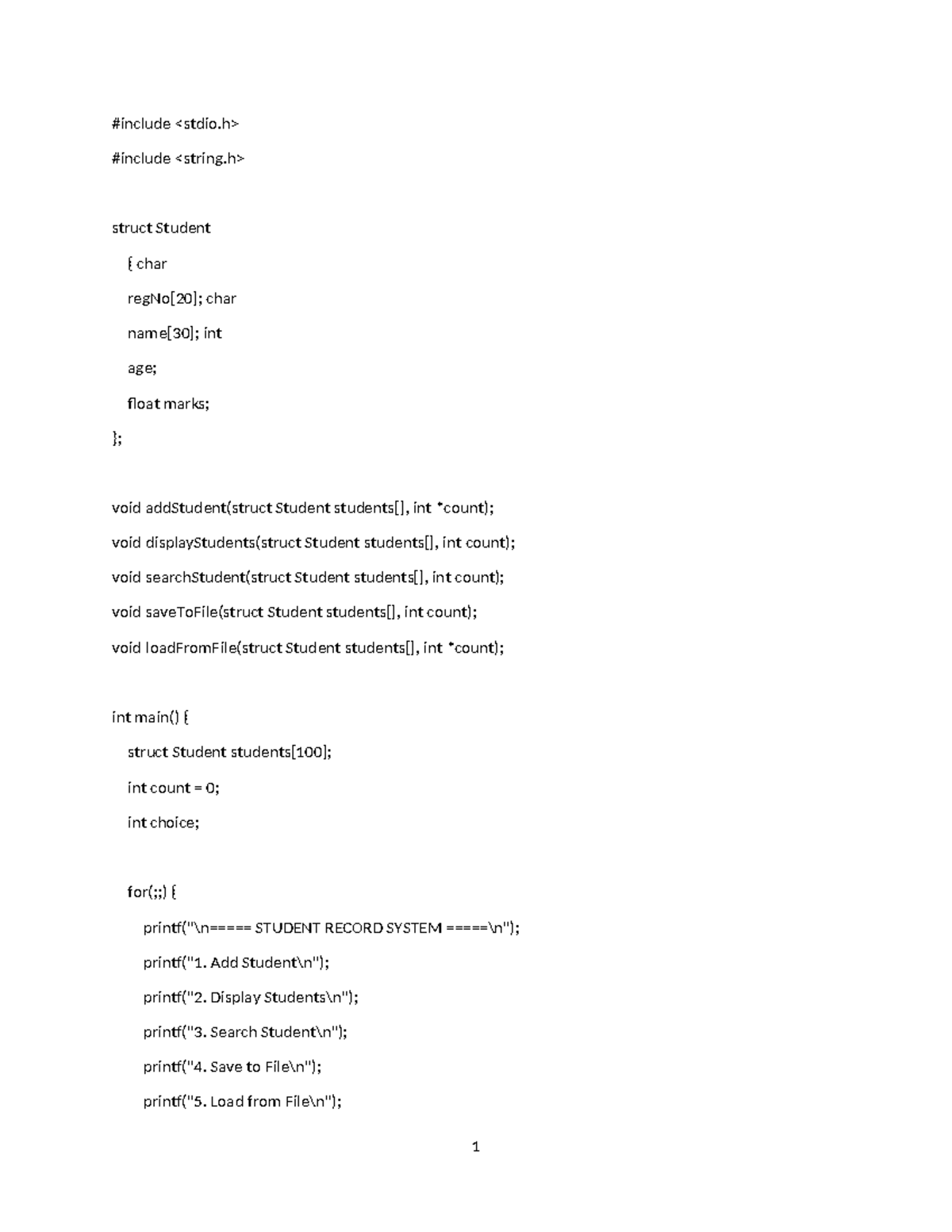 C Assignment: Student Record System Implementation and Functions - Studocu