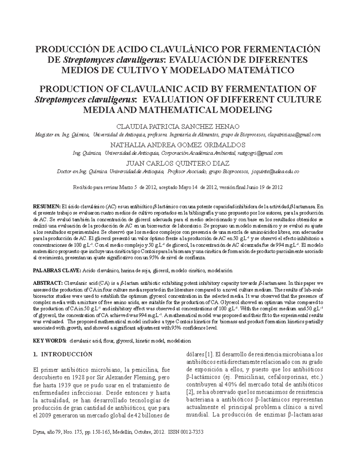 Producción de Ácido Clavulánico mediante Fermentación de S ...