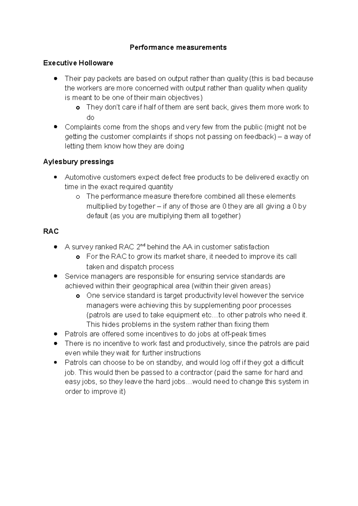Performance measurements - Performance measurements Executive Holloware ...