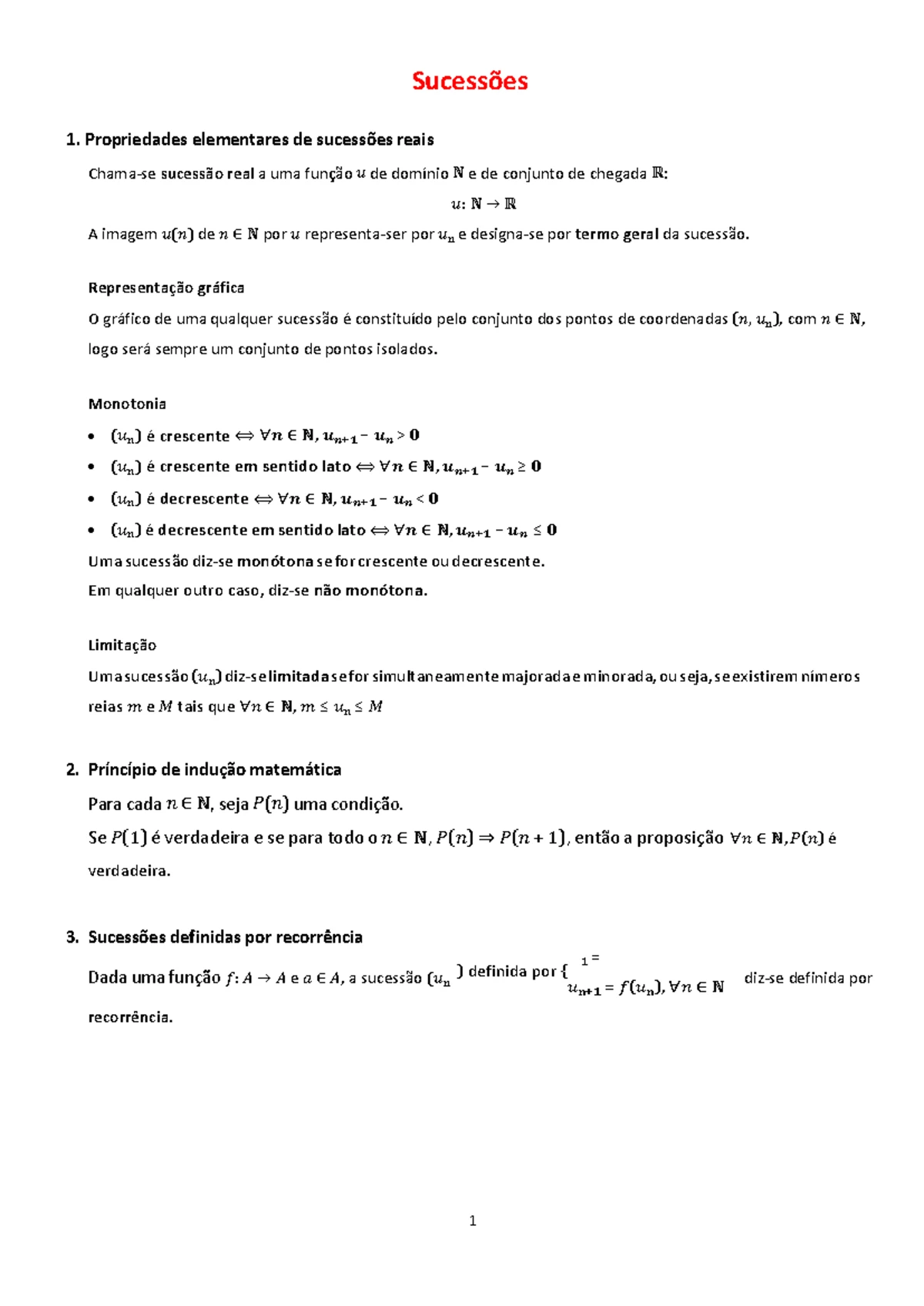 Sucessões, progressões e respetivos limites - (Uma sucessão é uma ...