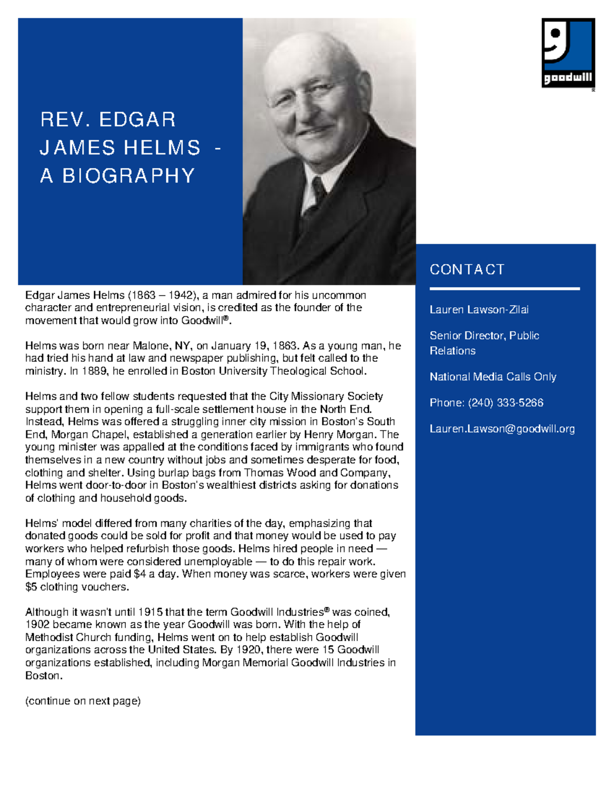 BIO 101: The Impact of Edgar James Helms on Goodwill Industries - Studocu