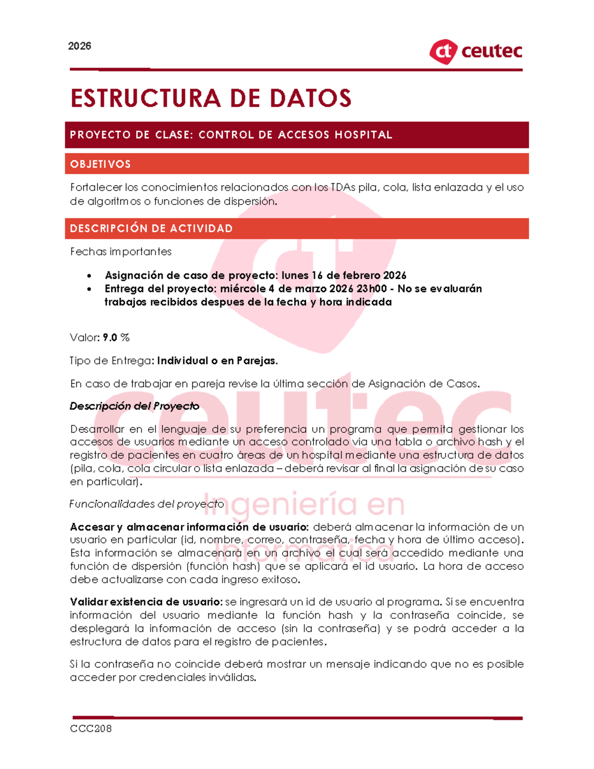 2026 CCCC301-04 Proyecto de Clase: Control de Accesos en Hospital - Studocu