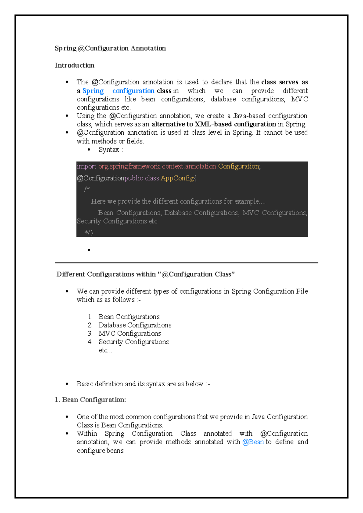 Spring Annotation - LECTURE NOTES on Configurations and Usage - Studocu