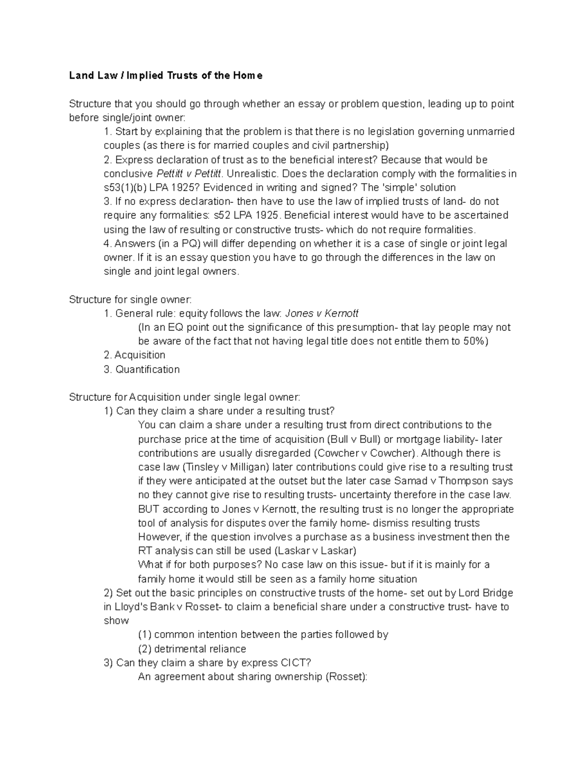 Land Law Implied Trusts of the Home - Land Law / Implied Trusts of the ...