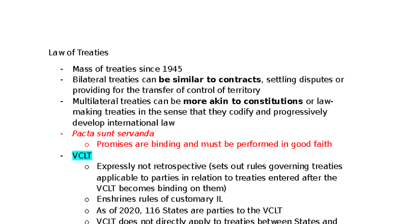 Texbook Notes - Law of Treaties (LAW 101) - Studocu