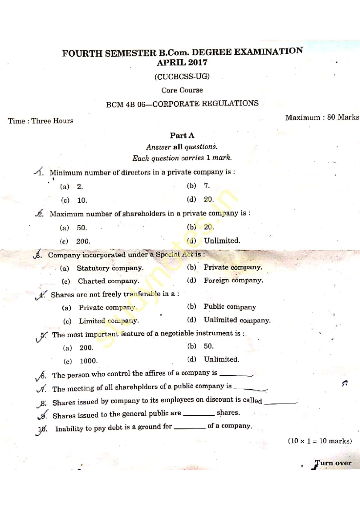 BCM 4B Corporate Regulations 2017 Question Paper - April Exam - Studocu