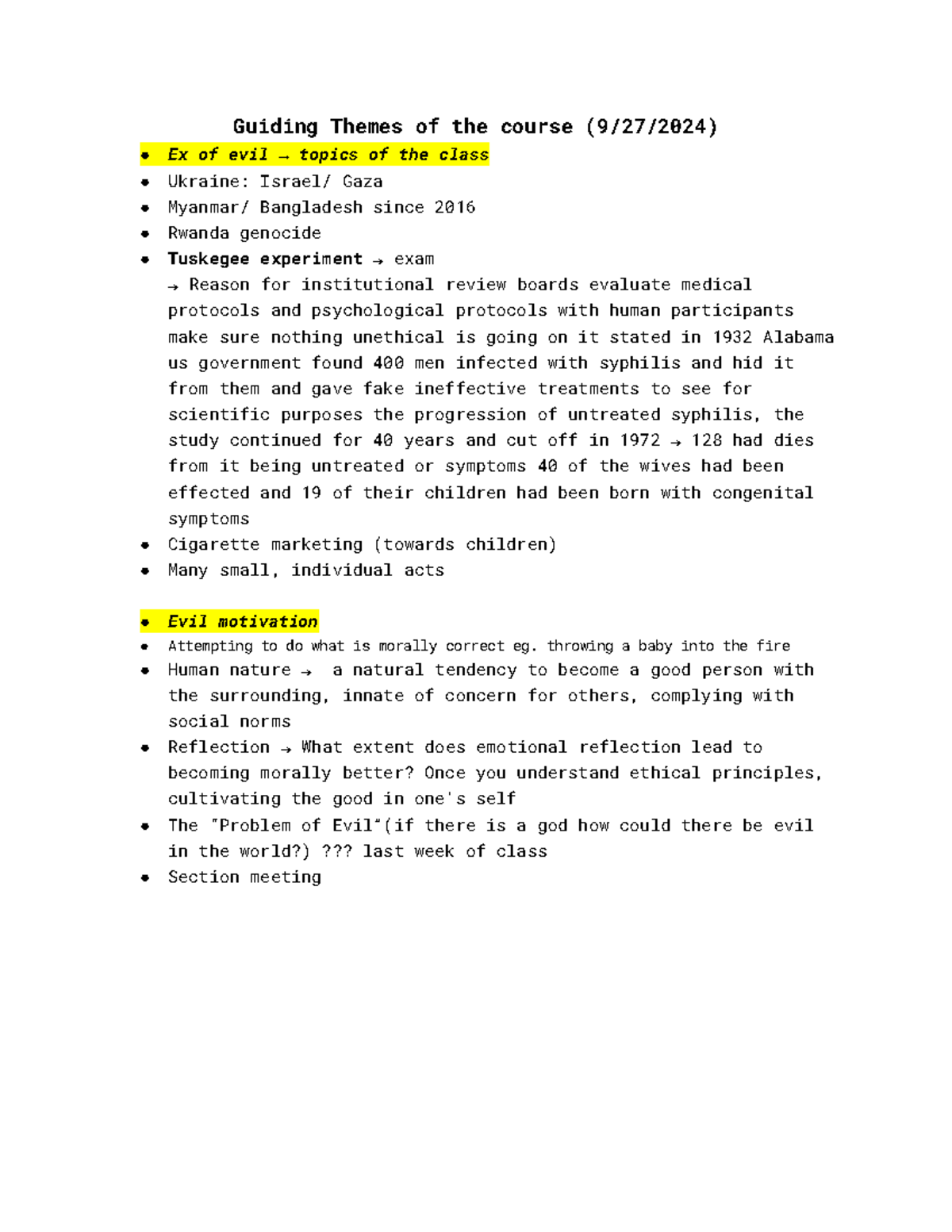 Midterm Exam Study Notes for Course XYZ 101 - Guiding Themes of the ...