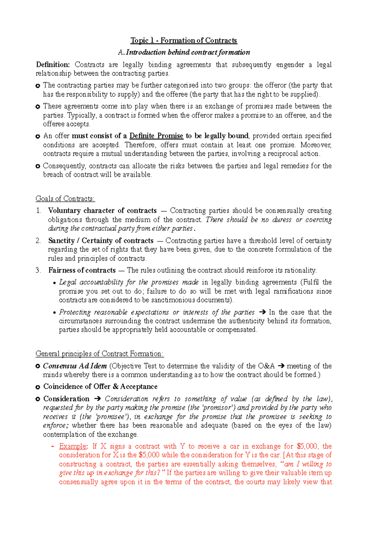 (1) Contract - Formation - Topic 1 - Formation of Contracts A ...