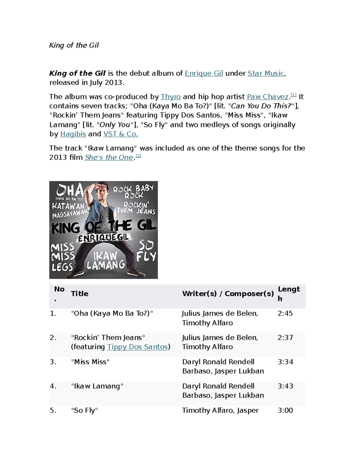 King of the Gil - Practice Notes on Enrique Gil's Debut Album - Studocu