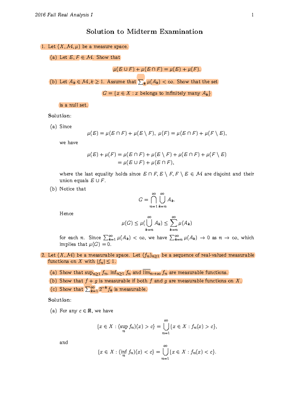 2016 Fall Real Analysis I Midterm Exam 1 Solutions - Studocu
